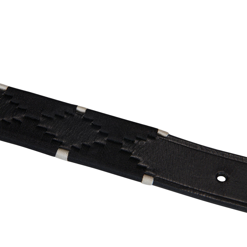 EQUESTRO LEATHER BELT WITH BLACK AND WHITE EMBROIDERY