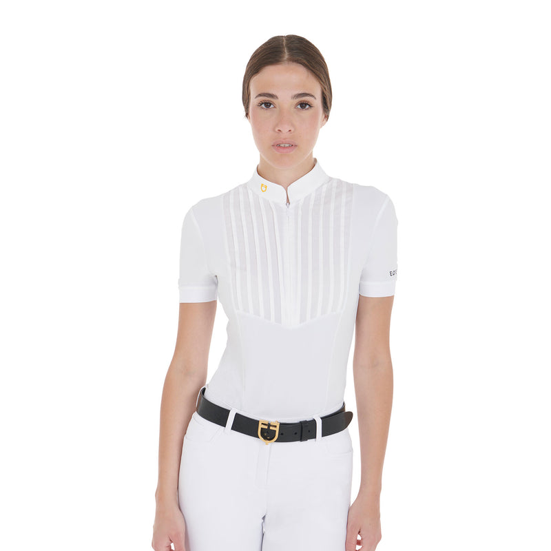 EQUESTRO WOMEN'S SLIM FIT PLEATED COTTON POLO SHIRT